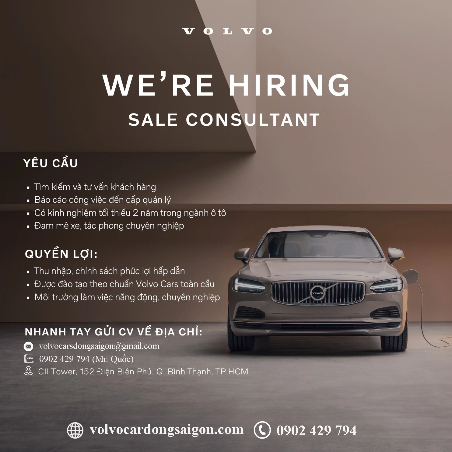VOLVO CAR ĐÔNG SAIGON TUYỂN DỤNG: TƯ VẤN BÁN HÀNG Ô TÔ CAO CẤP