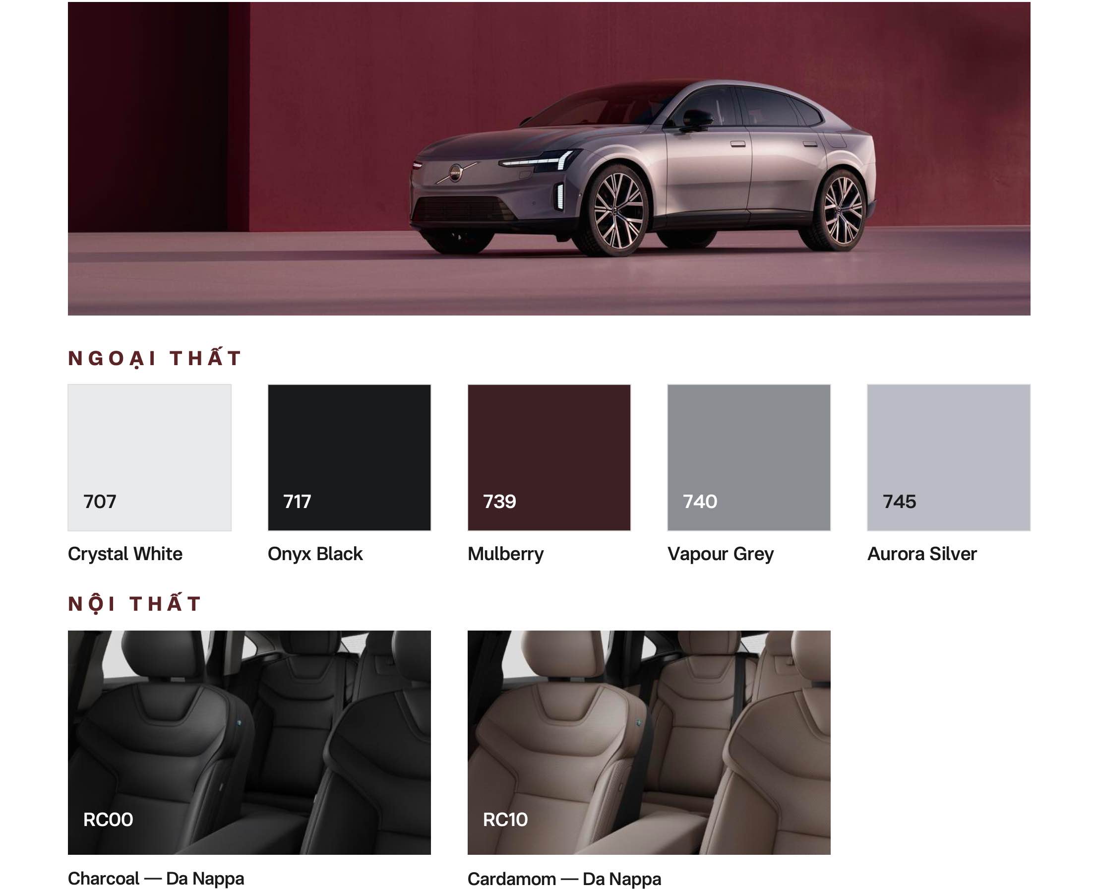 Các màu Ngoại thất và Nội thất của Volvo ES90