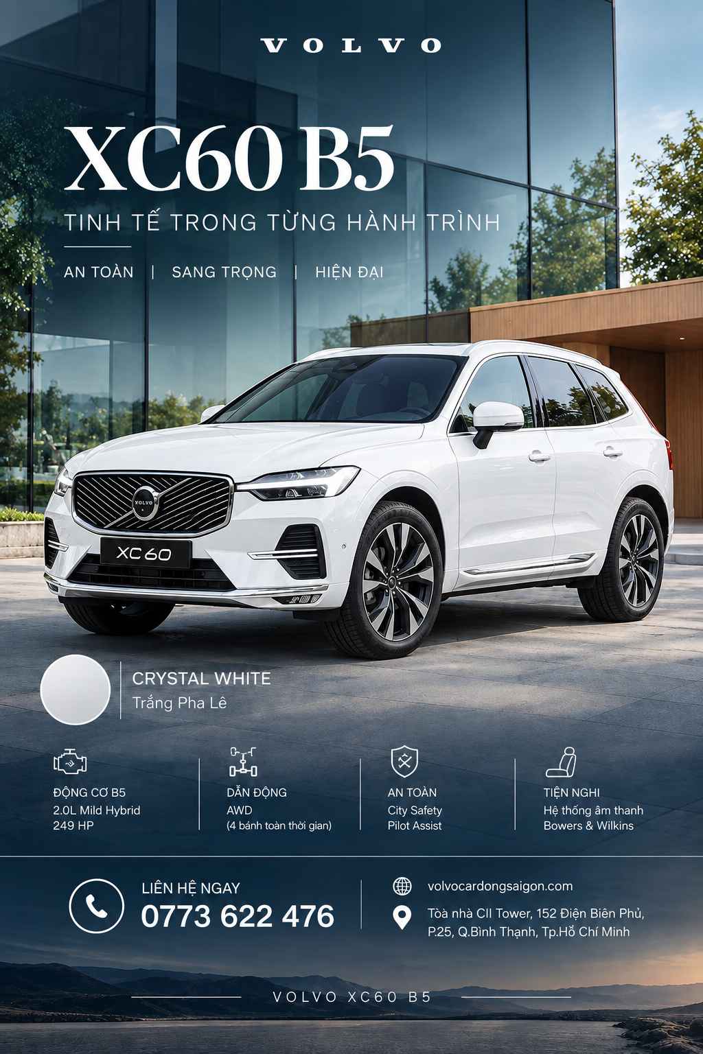 Volvo XC60 màu Trắng Crystal White Pearl
